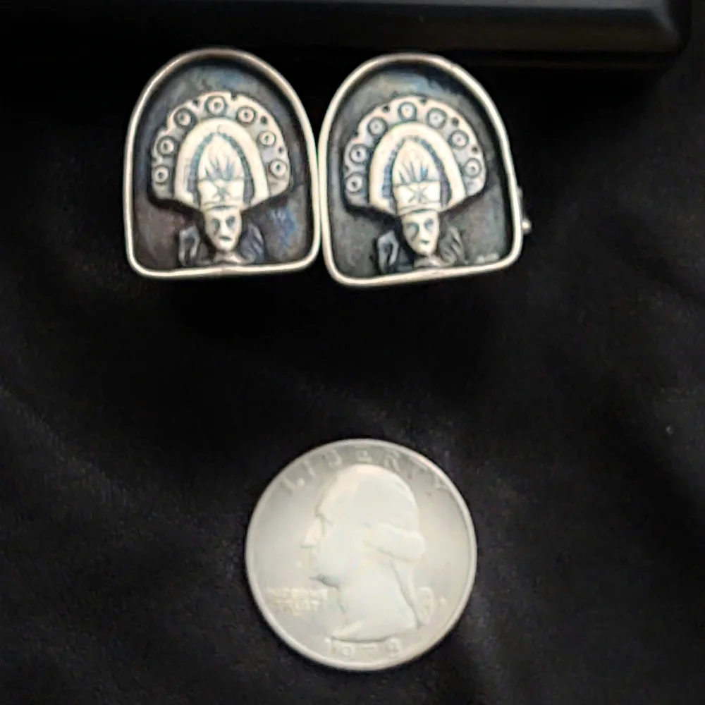 Rare Vintage Mexican Sterling God Cufflinks